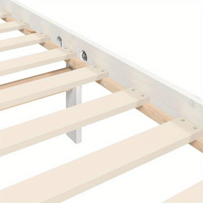 White Bed Frame Measuring 160X200 Cm, Made of Solid Pine Wood, Removable And Long-Lasting, Without a Mattress.