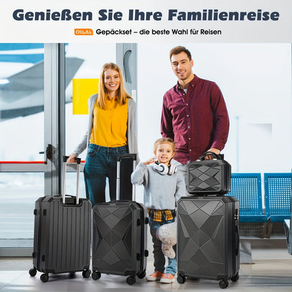 Reiskoffer Set – Bagage Set – Koffer Met Wielen – Hoofdkoffer – Trolley – 4-delige ABS harde kofferset – Inclusief Digitale Weegschaal en Stil Spinner Wieltjes – Navy Blauw