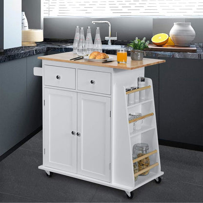 Keukenwagen – Keukentrolley – Keukenkar – Keukenmeubel – Keukenrek – Rubberen Houten Blad – Verstelbare Plank