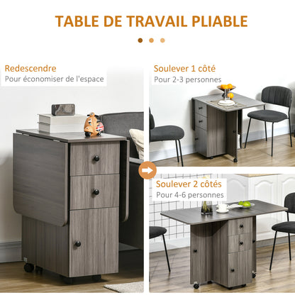 Opvouwbare Keukentafel – Uitschuifbare Eettafel – Inklapbare Tafel – Trolley Tafel – Werktafel – Met 2 Opvouwbare Bladen – Voorzien Van 2 Laden En 1 Kast – Donkergrijs – Compact En Ruimtebesparend – Afmetingen 120x60x76,5 cm