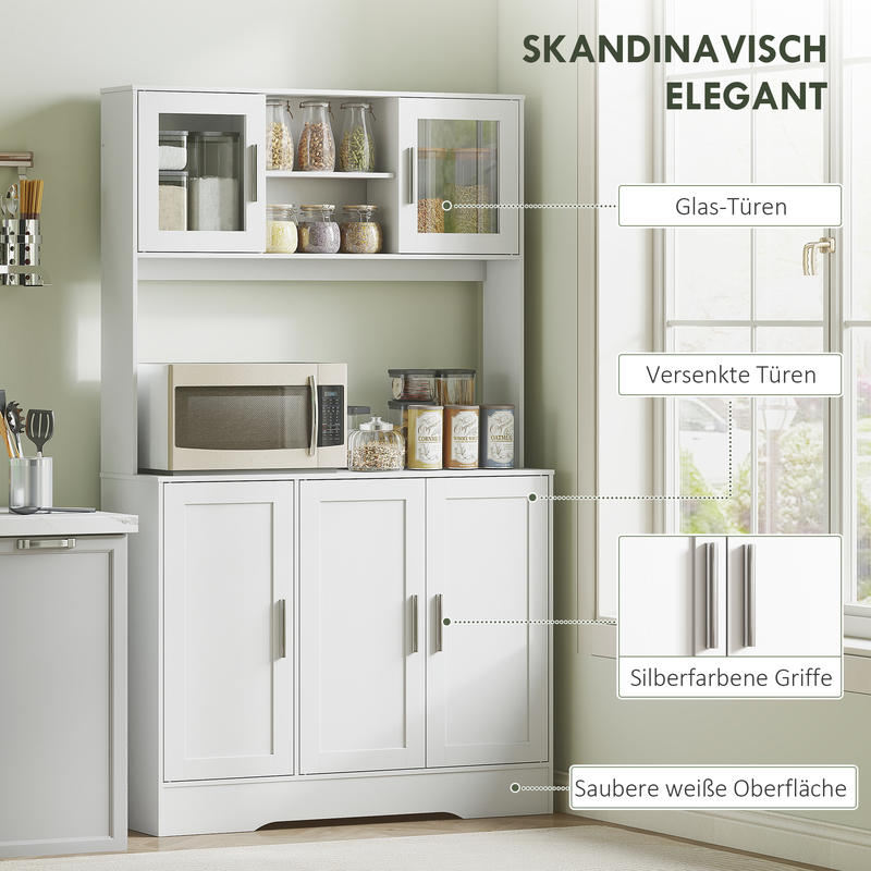 Kitchen Cabinet, Scandinavian Design, 4 Cabinets, Adjustable Shelves, Glass Doors, Open Space, Chipboard,, White
