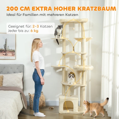 Krabpaal – Krabpaal Voor Katten – Krabmeubel – Kattenboom – Speelpaal Kat – Beige – 2 Meter Hoog – Stevige Constructie Met Kantelbeveiliging