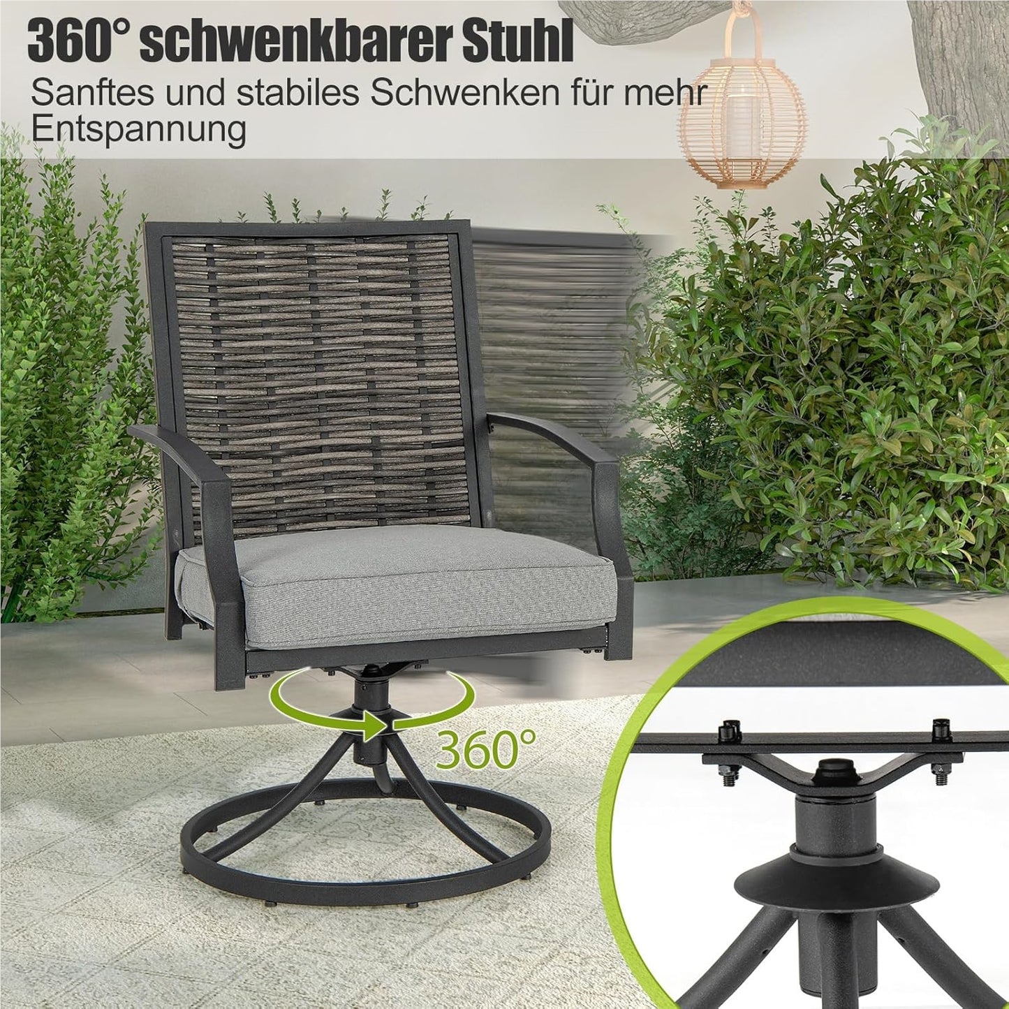 Balkonset – Tuinset – Bistroset – Loungeset – Zitgroep – 2 Draaibare Stoelen – Weerbestendig PE-Rattan