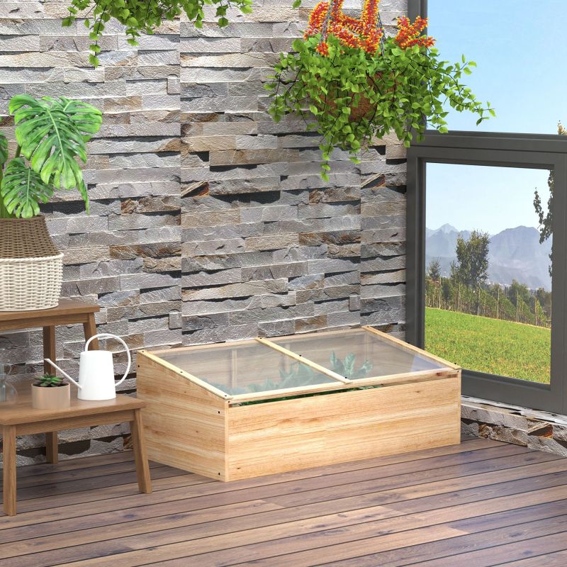 Kweekkas – Broeikas – Tuinkas – Kweekbak – Moestuinkas – Natuurlijke Grenenhouten Frame – Polycarbonaat Platen – Compact 100x50x35 cm – Sluitbaar Dak met Ventilatie