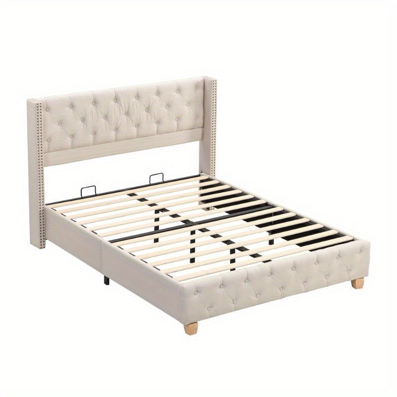 Polsterbed – Bedframe – Slaapbed – Bed – Ledikant – Metalen Frame – 160x200 cm – Linnen Bekleding met Knopen