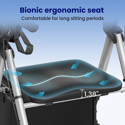 Opvouwbare Rollator – Wandelwagen – Looprek – Seniorenrollator – Mobiliteitsrollator – Lichtgewicht Aluminium Frame – Grote 20,32 cm Wielen – Ergonomisch Zitje – Verstelbare Hoogte – 136 kg Draagkracht – Paars