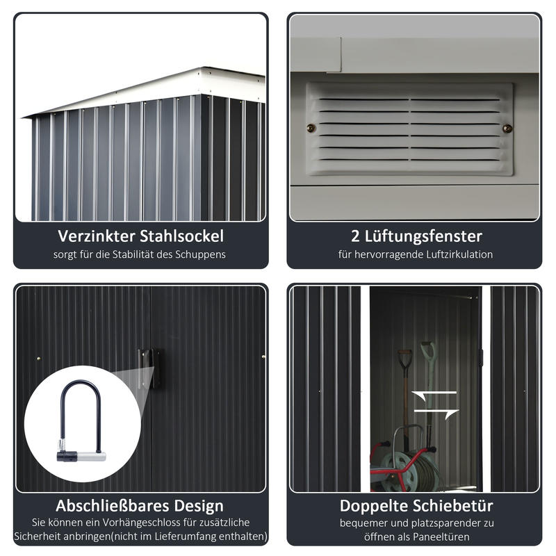 Tuinhuisje – Opbergschuur – Berging – Tuinschuur – Buitenopslag – Metalen Schuur – Schuifdeur – Ventilatieraam – 280x130x172 cm – Stevig Metalen Materiaal