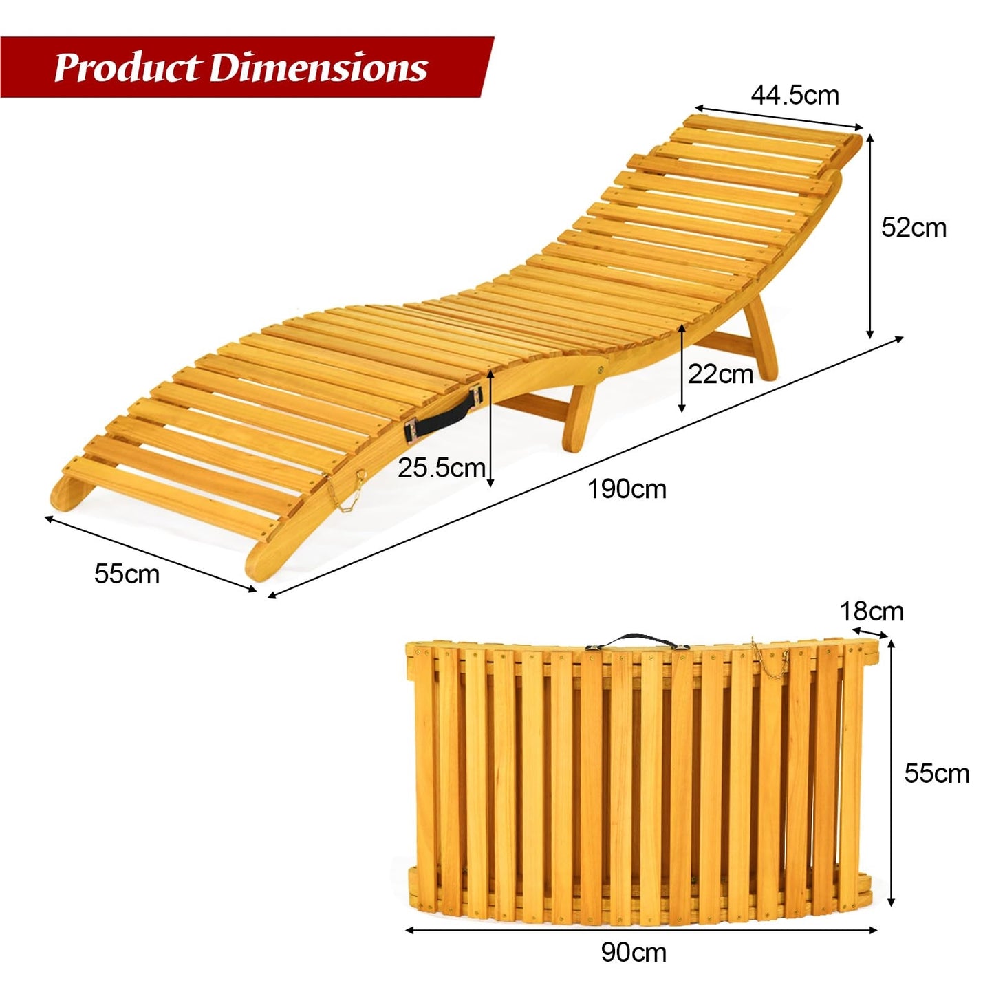 Houten Ligstoel – Tuinstoel – Ligbed – Lounger – Zonnebed – Verstelbaar – Massief Eucalyptus Hout – Inclusief Dicht Schuimkussen – Opvouwbaar – Max 180 kg Draagvermogen