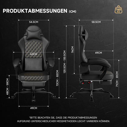Gamingstoel – Bureaustoel – Gamestoel – Computerstoel – Werkstoel – Echt Leren Bekleding – Verstelbare Rugleuning & Voetensteun – Max. 150 kg Draagkracht