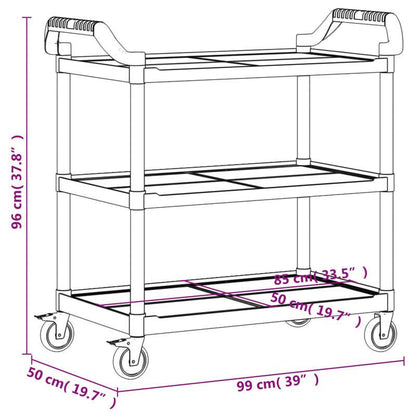 Keukentrolley – Opbergtrolley – Serveerwagen – Keukenwagen – Trolley met 3 Niveaus – Aluminium – 99x50x96 cm – Stevige Wielen met Rem