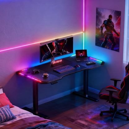 Elektrisch Verstelbaar Bureau – Zit-Sta Bureau – Gaming Bureau – Thuiswerk Bureau – Computer Bureau – 119 cm Carbon Fiber Blad – RGB Verlichting Met Afstandsbediening