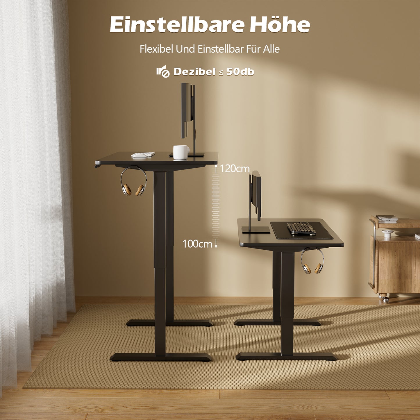 Verstelbaar Bureauframe – Zit Sta Bureauframe – Bureau Onderstel – Bureau Frame – Tafel Frame – 3-Laags Verstelbaar 60-125 cm – Stevig IJzeren Materiaal – Minimalistisch Grijs Design