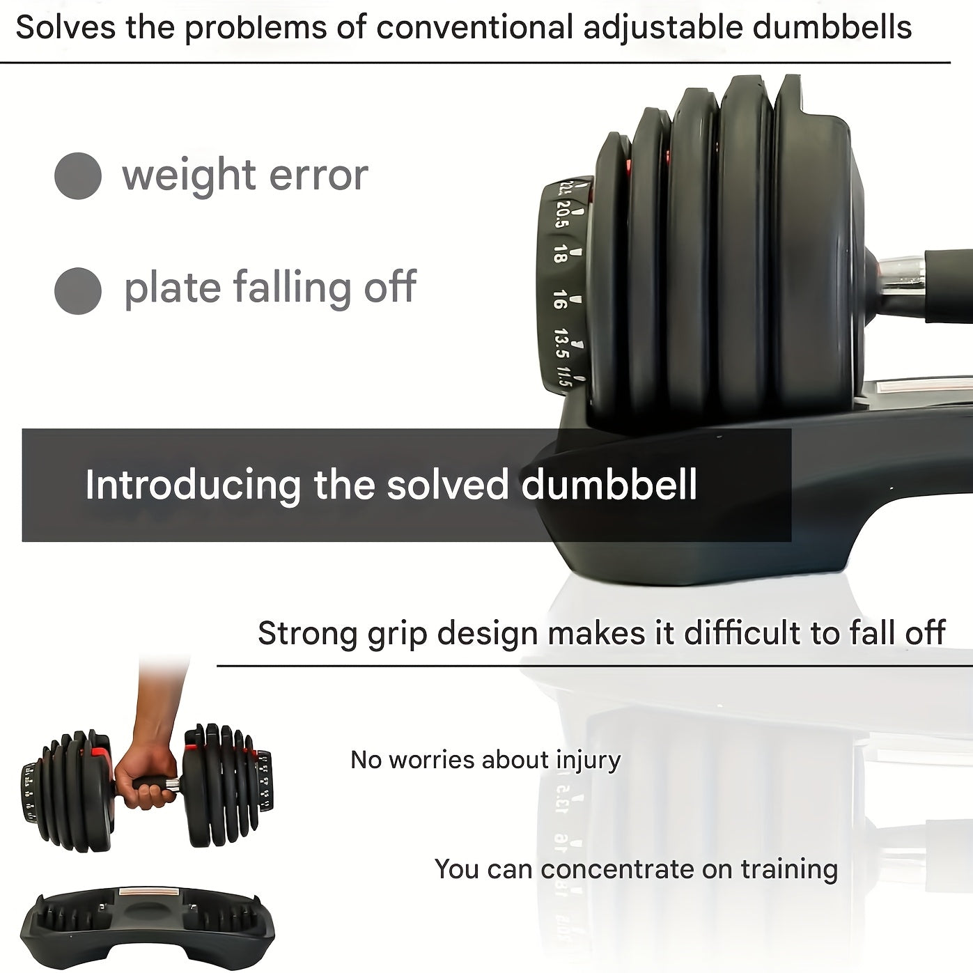 Quickly adjustable dumbbell 24kg, 1 second quick weight change, free weight combination, unisex strength training equipment (single piece)