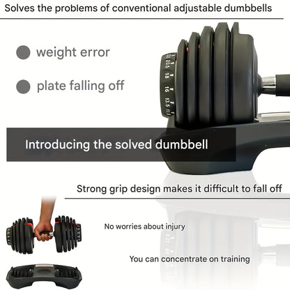 Quickly adjustable dumbbell 24kg, 1 second quick weight change, free weight combination, unisex strength training equipment (single piece)
