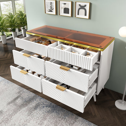 Opbergkast – Ladekast – Kledingkast – Commode – Kast – Wit Bamboe – 6 Lades – 3,2 Kubieke Voet – Gouden Handgrepen – Stevig & Duurzaam – Eenvoudige Montage
