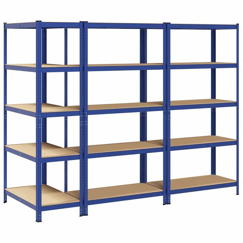 Opbergrek – Stellingkast – Opbergrek – Opbergkast – Rek – 5 Niveaus – Set Van 3 Blauw – Duurzaam Kunststof – Ruime Opbergruimte