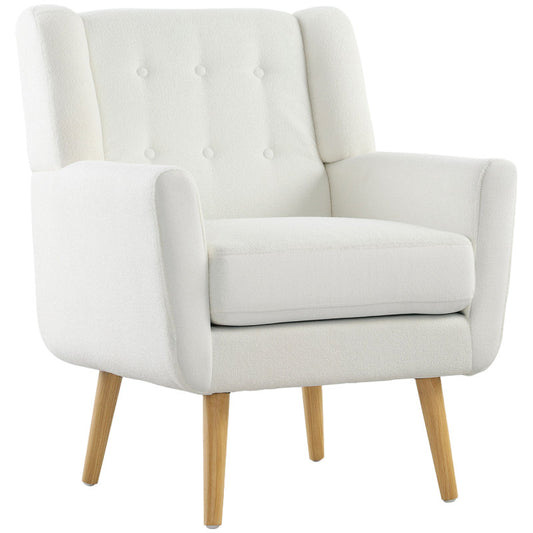 Fauteuil – Loungestoel – Armstoel – Relaxstoel – Zetel – Wingback Design – Zachte Teddy Fleece – Massief Houten Poten