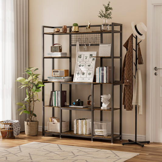 5-Lagen Industrieel Boekenkast – Hoge Opbergkast met Metalen Frame – Moderne Boekenkast voor Slaapkamer, Woonkamer en Thuiswerkplek