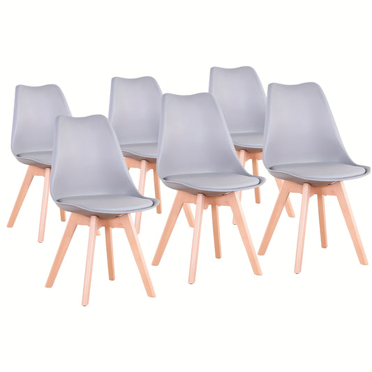 Eetkamerstoel – Stoel – Kuipstoel – Keukenstoel – Designstoel – Set van 6 – Gestoffeerd Kunstleer – Massief Beukenhout Poot