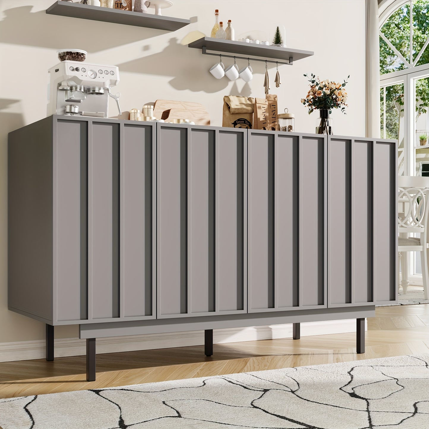 Dressoir – Opbergkast – Ladekast – Kast – TV-meubel – Grijs – Vrijstaand – 140x38,5x82,5 cm – Onderhoudsvriendelijk Materiaal