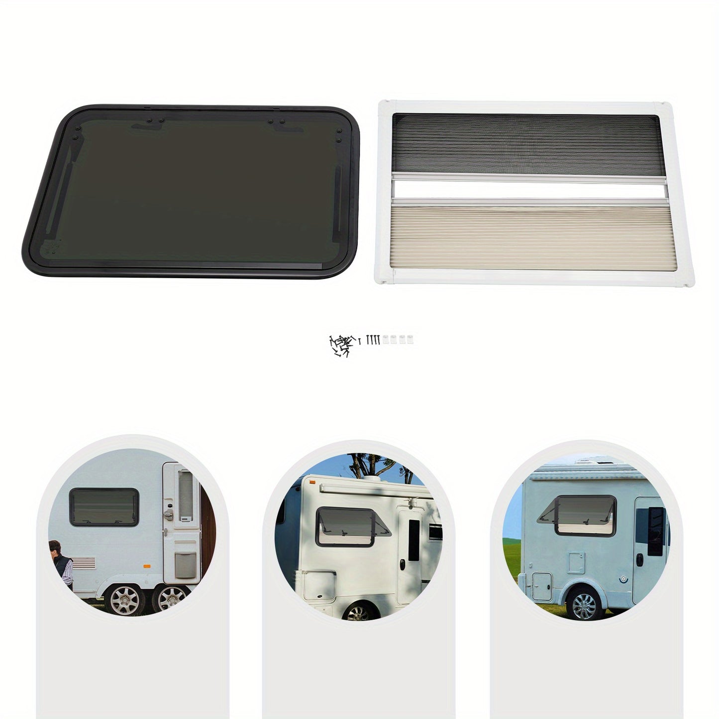 Uitzetraam Camper – Caravanraam – Mobiel Raam – Rolvenster – Ventilatieraam – Gebogen Gehards Glas – Aluminium Frame – Inclusief Horrenraam – 800x500 mm – Duurzaam Lichtgewicht