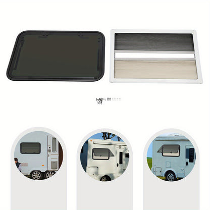 Uitzetraam Camper – Caravanraam – Mobiel Raam – Rolvenster – Ventilatieraam – Gebogen Gehards Glas – Aluminium Frame – Inclusief Horrenraam – 800x500 mm – Duurzaam Lichtgewicht