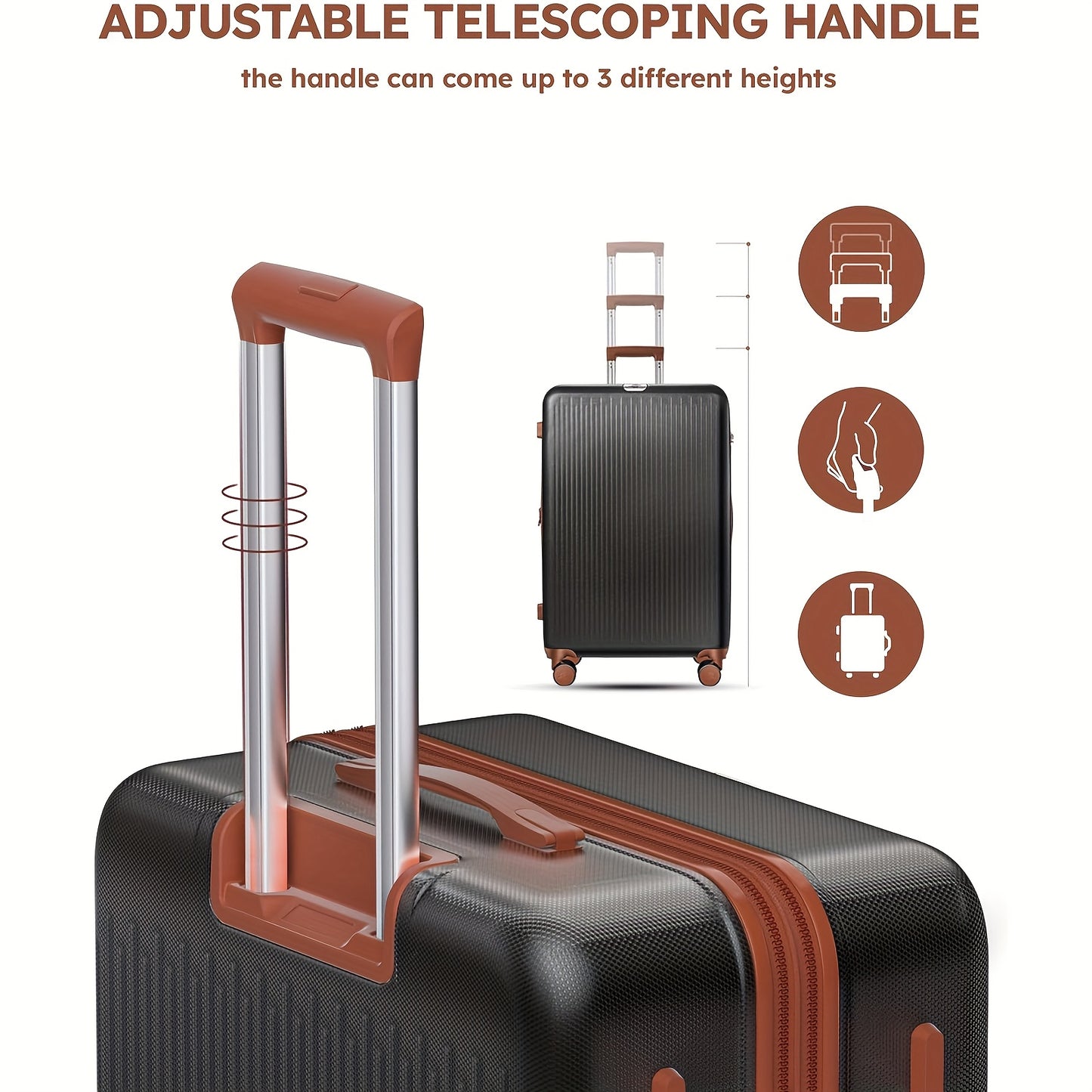 Hardschalige Kofferset – Reiskoffer – Koffer – Bagage – Trolley – 20, 24, 28 Inch – Fluisterstille Zwenkwielen – Ingebouwd Combinatieslot – Wit met Bruine Accenten
