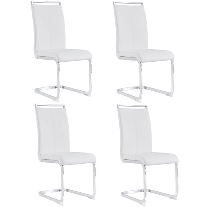 Bar stool, free-swinging chair, chrome-plated metal frame, weight capacity 120kg, padded seat, faux leather upholstery, white (set of 4)