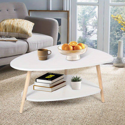 Salontafel – Bijzettafel – Woonkamertafel – Koffietafel – Ovale Tafel – Wit Staal – Twee Niveaus – 90x60x40 cm