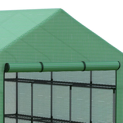 Kweekkas – Broeikas – Tuinkas – Plantenkas – Foliekas – 244x180x210 cm – Groen gecoat Stalen Frame – 8 Stevige Planken