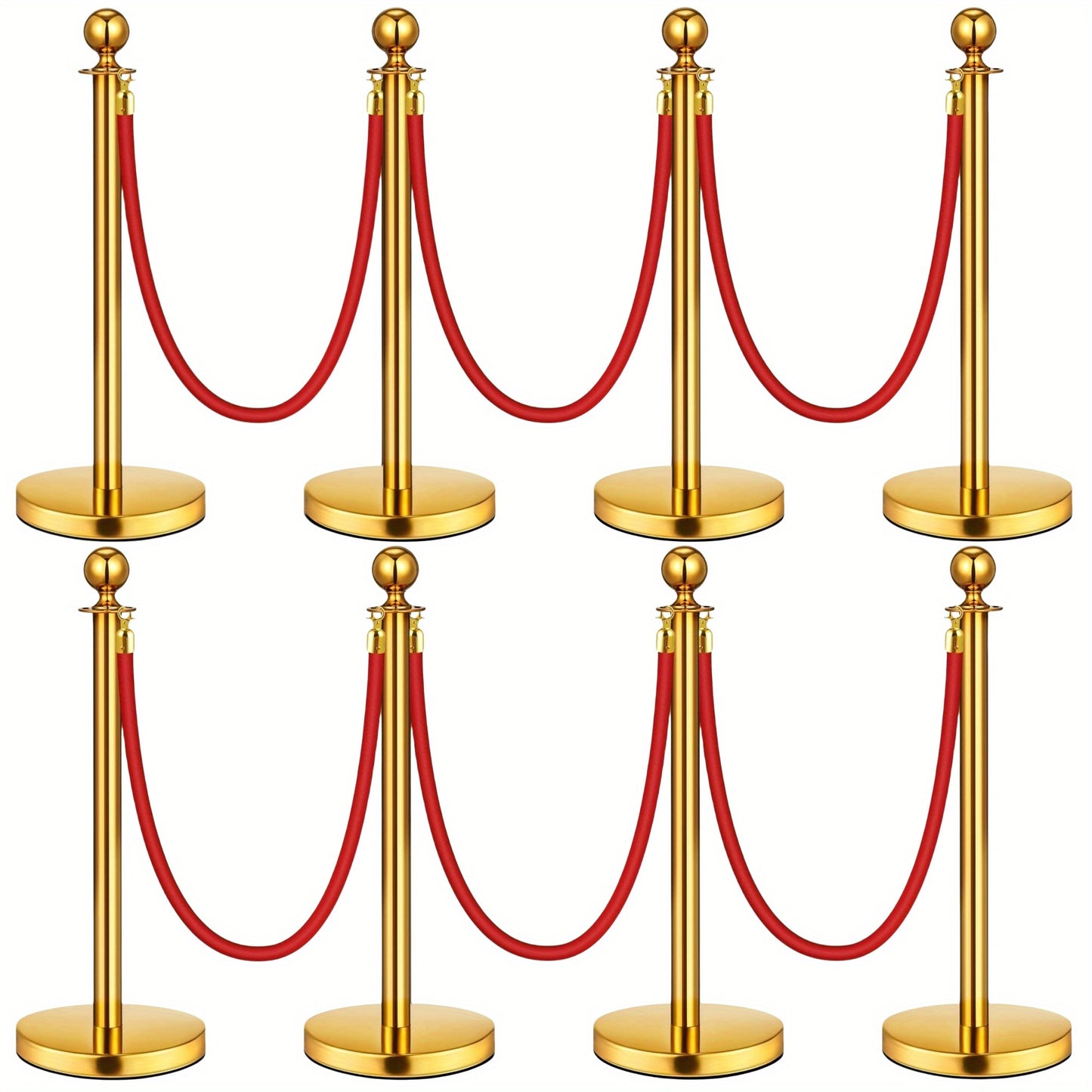 Afzetpaal – Afzetpalen – Afzetpaaltjes – Kettingpalen – Afzetkoord – Set Van 8 Gouden Palen – 6 Rode Fluwelen Koorden 152,4 cm