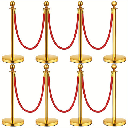 Afzetpaal – Afzetpalen – Afzetpaaltjes – Kettingpalen – Afzetkoord – Set Van 8 Gouden Palen – 6 Rode Fluwelen Koorden 152,4 cm
