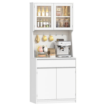 Kitchen Cabinet, Sideboard High Cupboard with Countertop and 4 Storage Compartments Adjustable Shelves Suitable for Kitchen or Living Room, 40 × 75 × 180cm White, Dining Room Furniture, Stylish Sideboard, Sleek Storage, Par