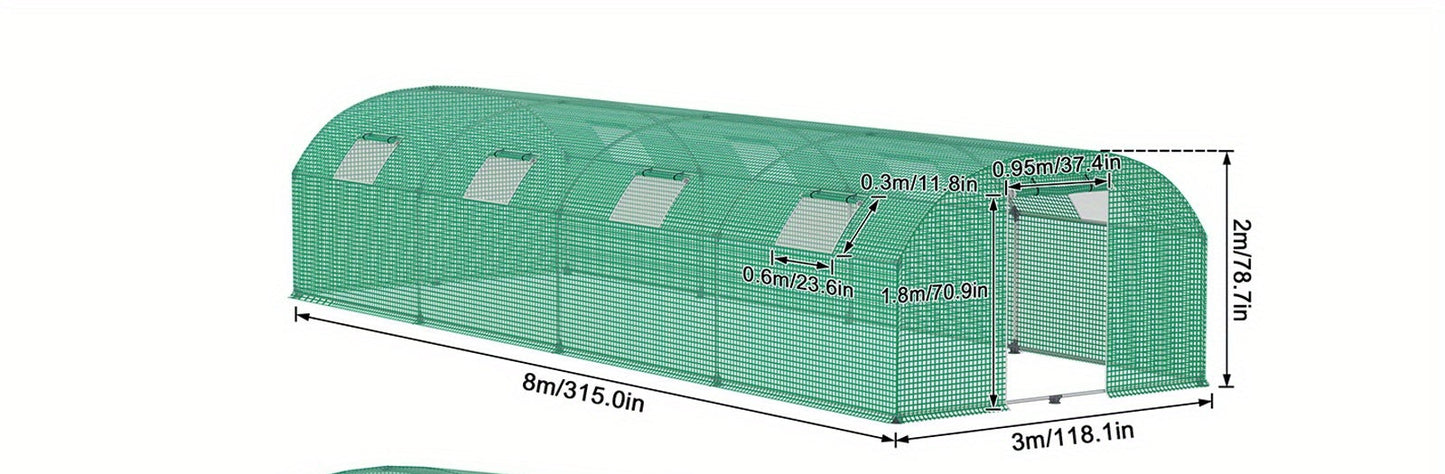 Kweekkas – Broeikas – Tuinkas – Plantenkas – Tunnelkas – 3x8x2m – Gegalvaniseerd Stalen Frame – 8 Ramen Met Horren