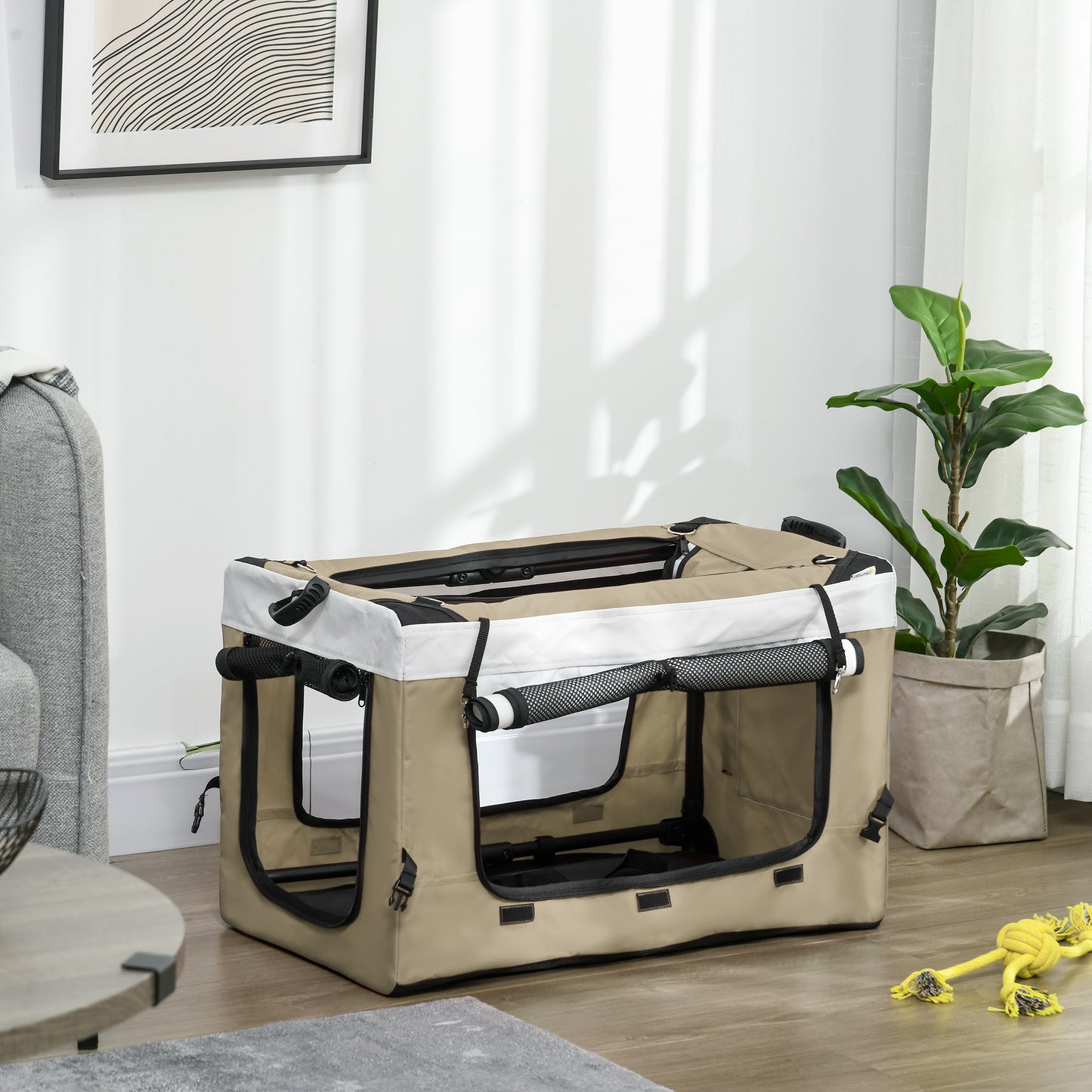 Hondenbuggy – Huisdierenwagen – Dierenwagen – Hondentrolley – Draagmand – Khaki Variant – Inklapbaar Ontwerp – Verstelbare Veiligheidshalsbanden