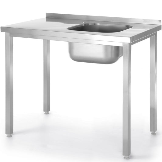 RVS Werktafel – Werkbank – Spoeltafel – Werkblad – Spoelbak Rechts – Roestvrij Staal AISI 430 – 100x60x85 cm – Verstelbare Pootjes – Hoge Belastbaarheid 70 kg/m²