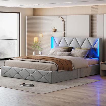 Tweepersoonsbed – Opbergbed – Ladebed – Fluwelen Bed – Bed Met Led Verlichting – 140x200 cm – Hydraulische Opberglades Met Zachte Fluwelen Bekleding