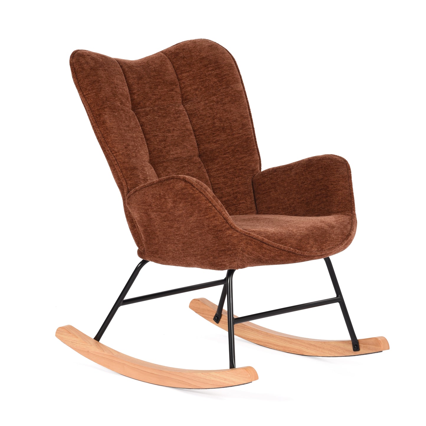 Schommelstoel – Schommelstoel Met Armleuningen – Rocking Chair – Swing Stoel – Relaxstoel – Rood – Scandinavisch Design – Metalen Frame – Houten Glidelementen – Comfortabele Bekleding – 63x75x87 cm