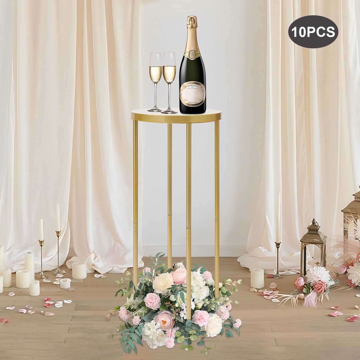 Tafeldecoratie – Bloemenstandaard – Bloemhouder – Tafelpresentatie – Bruiloft Decoratie – Gouden Metalen Standaards – 80 cm Hoog – Robuust Ijzer