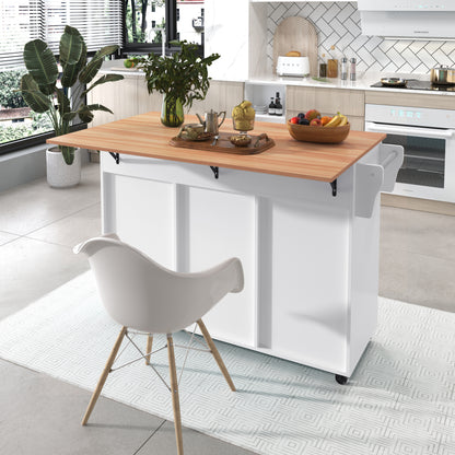 Modern White Mobile Kitchen Island with Folding-Top & Storage Cabinet, 2 Drawers & 4-Tier Shelving - 5-Wheeled Multi-Functional Furniture with Black Legs, Space-Saving Design for Small Kitchens & Dining Rooms, Easy Assembly,