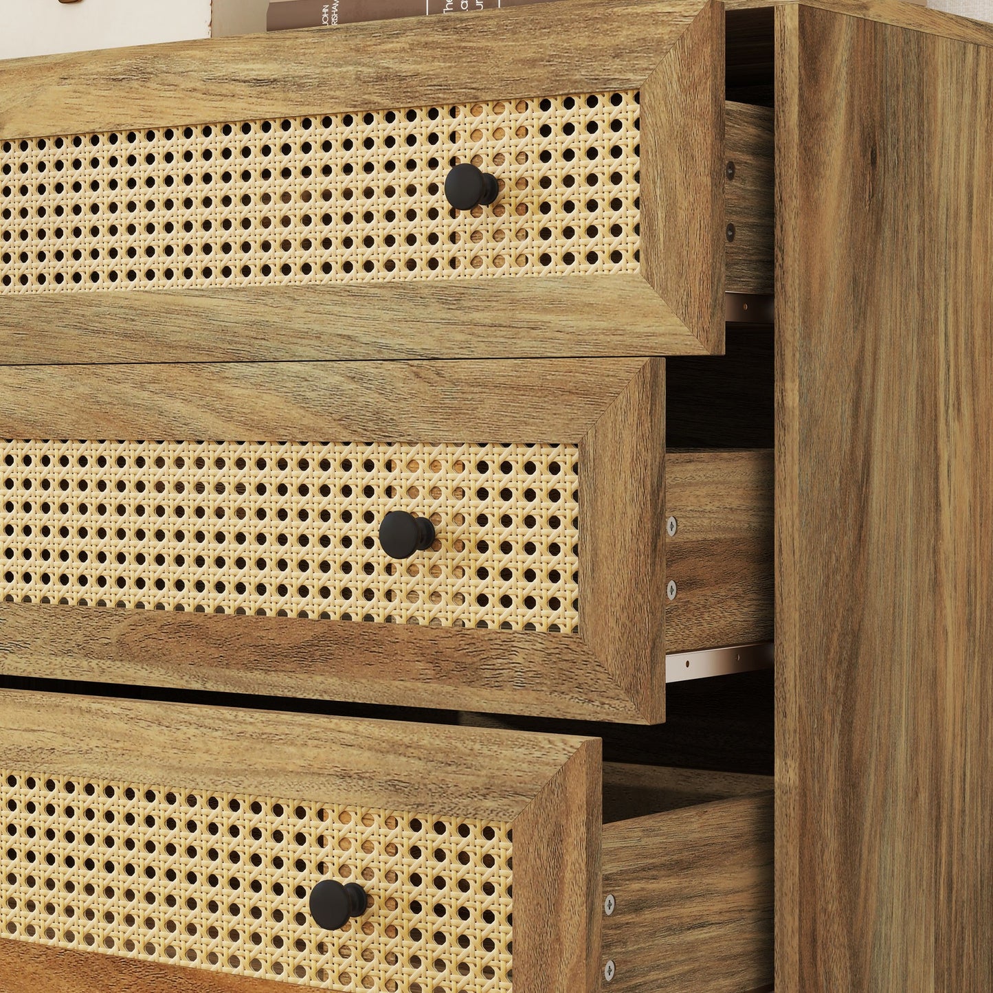 Ladekast – Ladenkast – Dressoir – Opbergkast – Kastje – Hout met Rotan Fronten – 80x35x76 cm – Ruime Opbergruimte