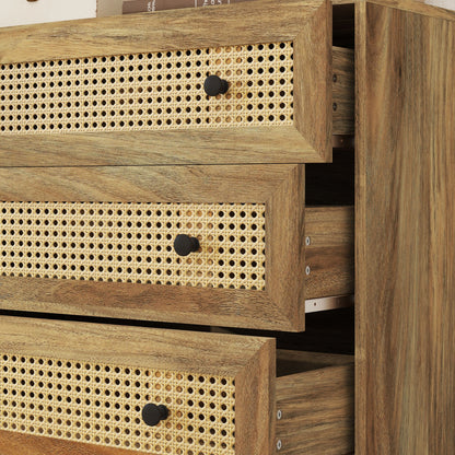 Ladekast – Ladenkast – Dressoir – Opbergkast – Kastje – Hout met Rotan Fronten – 80x35x76 cm – Ruime Opbergruimte