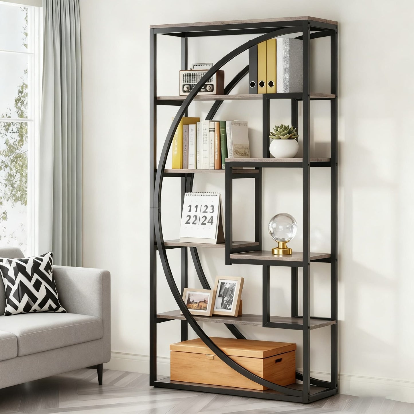 Boekenkast – Boekenrek – Vakkenkast – Stellingkast – Wandkast – Industrieel Design – 5 Niveaus Met Zwarte Metaalframe – 180 cm Hoog