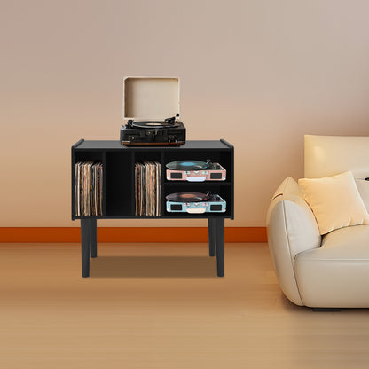 Modern Black Vinyl Record Player Stand with Storage Cabinet - Heavy-Duty MDF & Iron Construction, 80.01cm x 68.07cm x 39.88cm Turntable Stand with 4-Tier Shelves, Holds 220 Vinyl Records, Space-Saving Design for Living Room,
