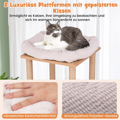 Krabpaal – Kattenboom – Kattenmeubel – Krabton – Krabhuis – 120 cm Hoog – Houten Structuur Met Hangmat Basketbal Design