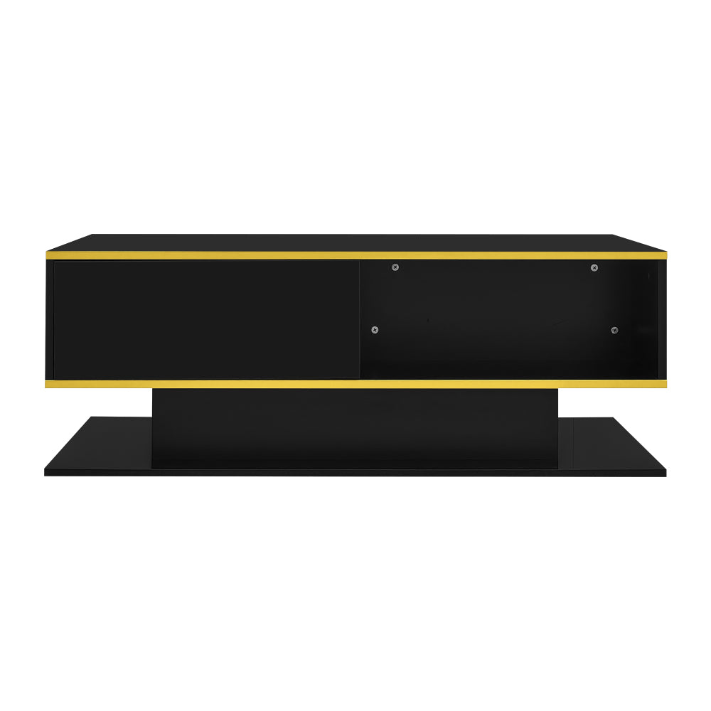 This Elegant and Minimalist Modern Coffee Table Features a High-gloss Finish, Is 100cm Long, Has Golden Trim, and Three Drawers for Storing Household Items and Books. Suitable for Kitchens, Living Rooms, and Bedrooms, It Come