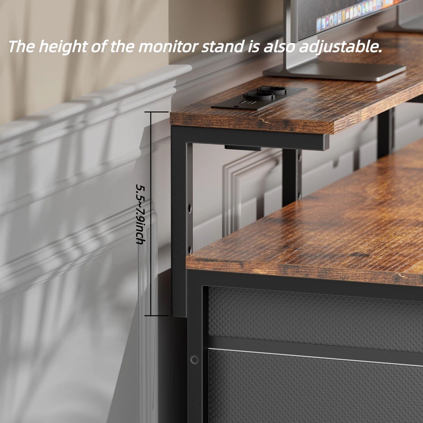 Bureau – Schrijftafel – Computerbureau – Werkplekmeubel – Gaming Desk – 47 Inch Ruim Werkblad – 8 Lades Met Stopcontacten (EU) – Verstelbare Monitorstandaard – Zwart
