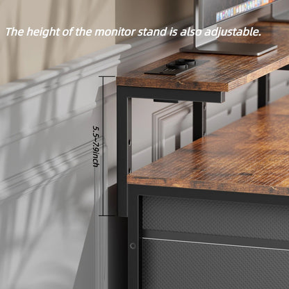 Bureau – Schrijftafel – Computerbureau – Werkplekmeubel – Gaming Desk – 47 Inch Ruim Werkblad – 8 Lades Met Stopcontacten (EU) – Verstelbare Monitorstandaard – Zwart