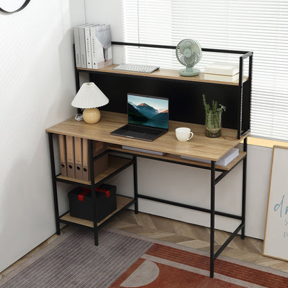 Computertafel – Bureau – Computerbureau – Bureautafel – Laptoptafel – Industrieel Design – Groot Werkblad 120x53 cm – Zwart Metalen Frame & Licht Eiken