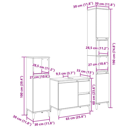 Badkamermeubelset – Badmeubel – Wastafelmeubel – Onderbouwkast – Spiegelkast – Sonoma Eiken Kleur – Duurzaam Hout Met Metalen Poot